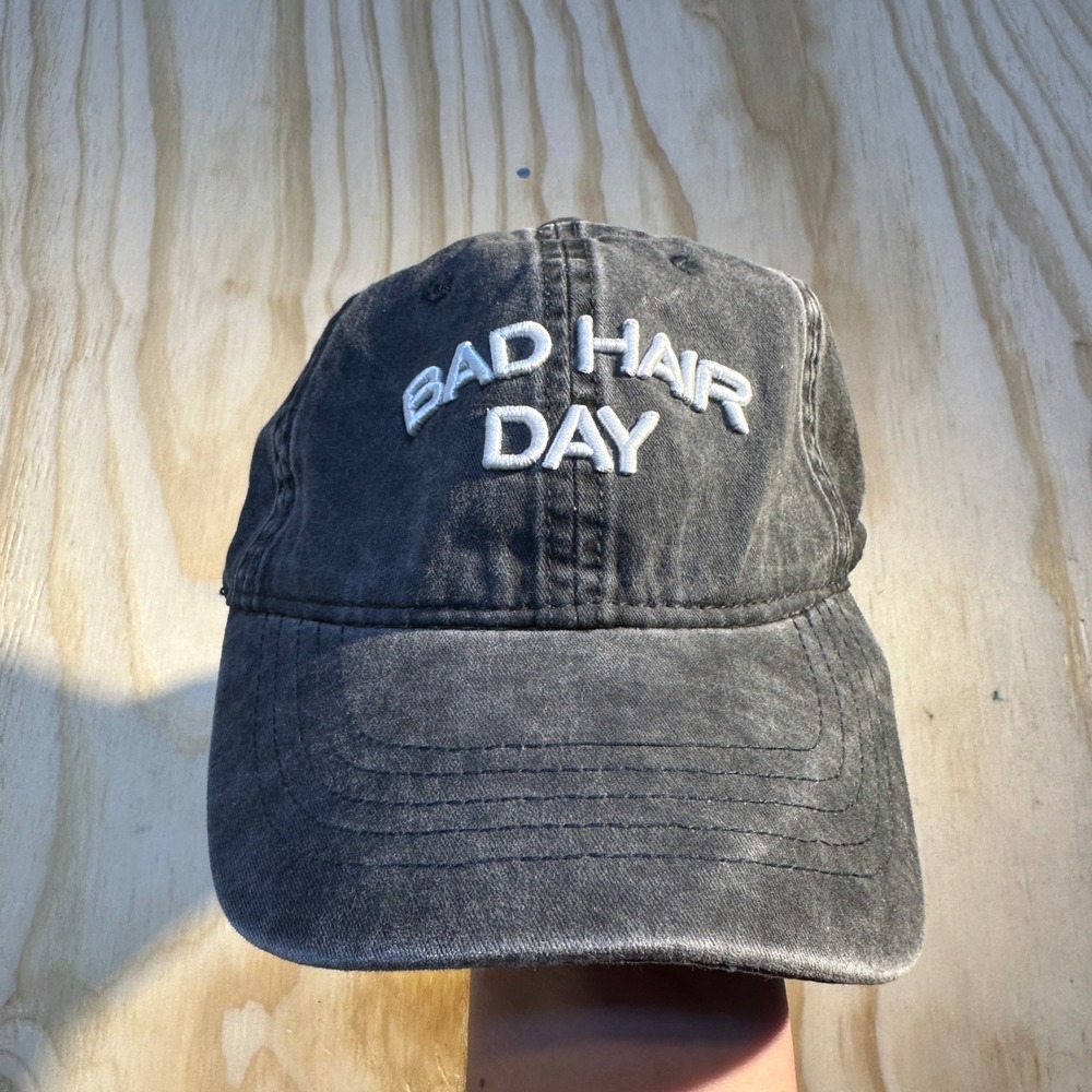Bad Hair Day Acid Wash Black Baseball Cap Dad Hat OSFM Adjustable Strap